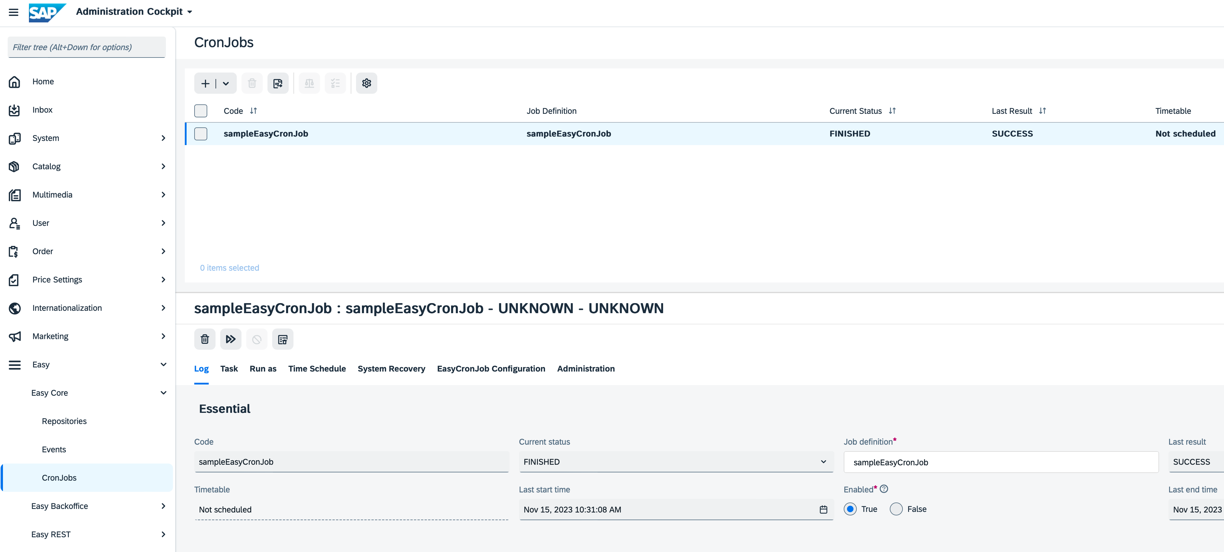 EasyCronJob backoffice