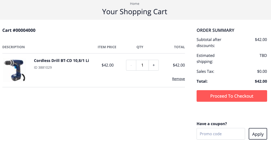 Cart with one item