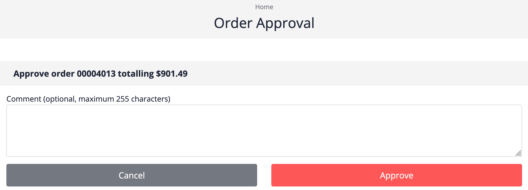 Order Approval Screen