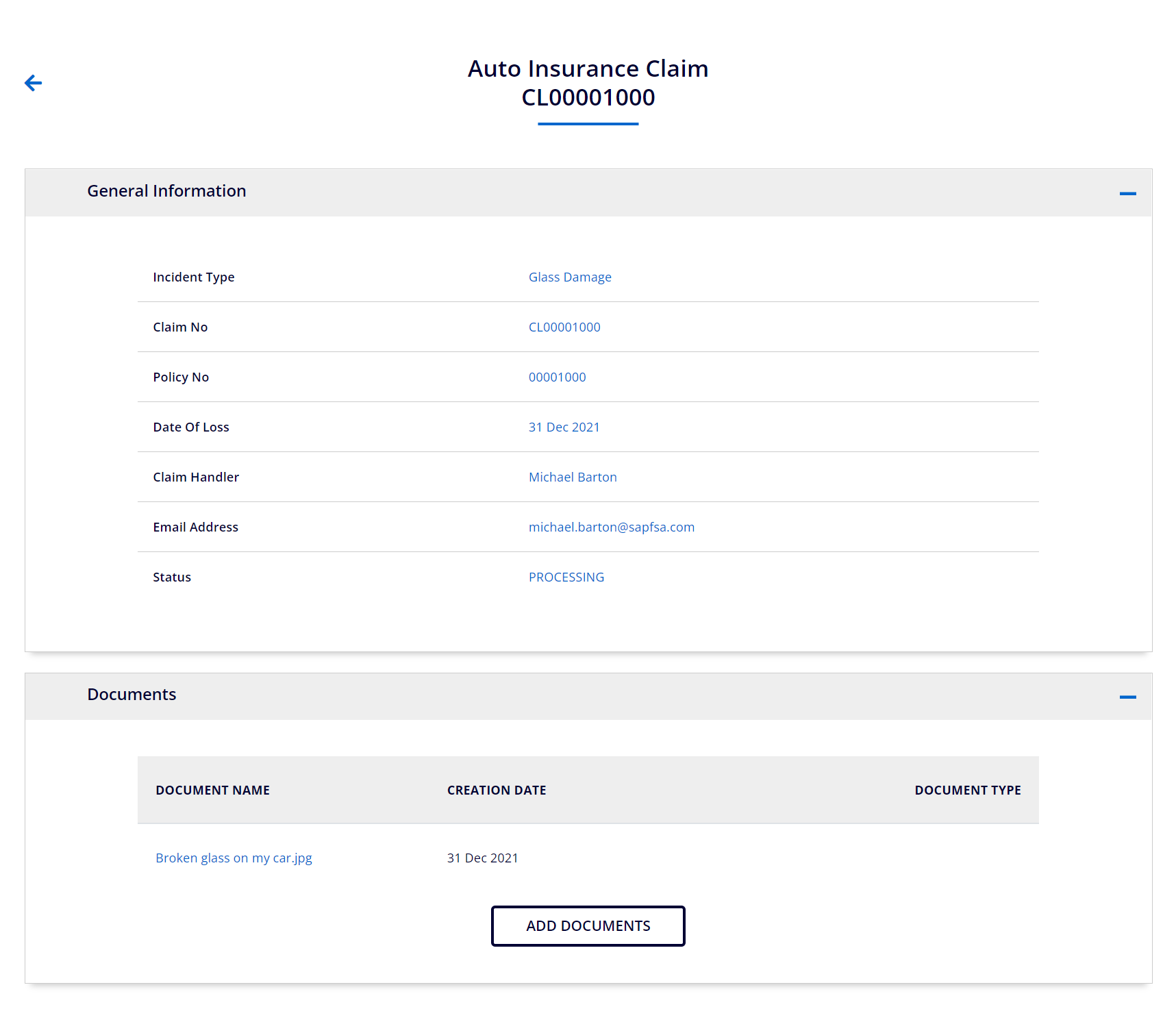 Adding documents from Claims Details page