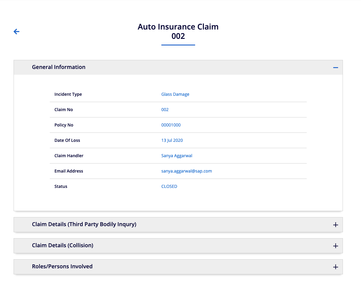 Claims Details page with integrations